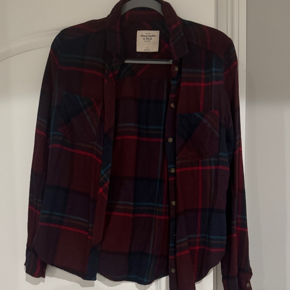Abercrombie & Fitch Burgundy and Navy Plaid Shirt
